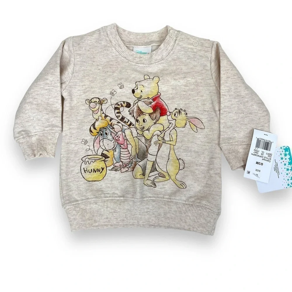 NWT Disney Baby Winnie The Pooh Graphic Pullover Sweatshirt Oatmeal Size 0-3 Mon - Picture 2 of 7